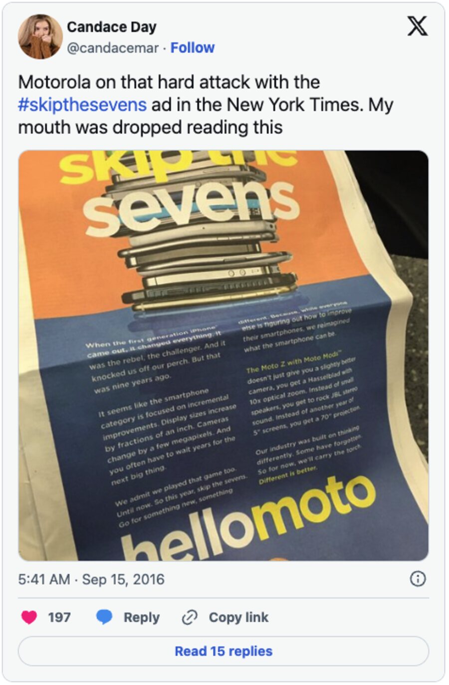 Reader reaction to the Skip the Sevens ad in the New York Times