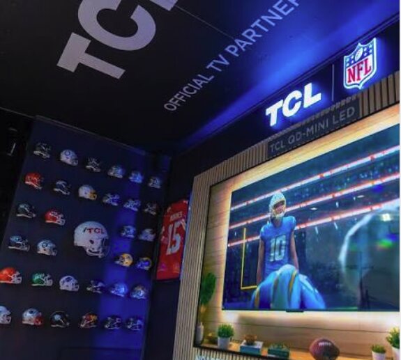 The TCL NFL retail experience with the helmet wall
